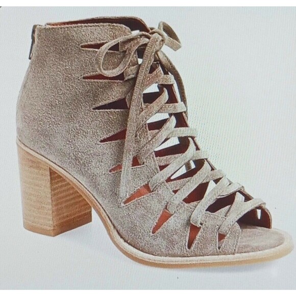 Jeffrey Campbell Corwin Gray Suede Lace Up Peep Toe Ankle Bootie Block Heel 9.5 - Picture 1 of 9
